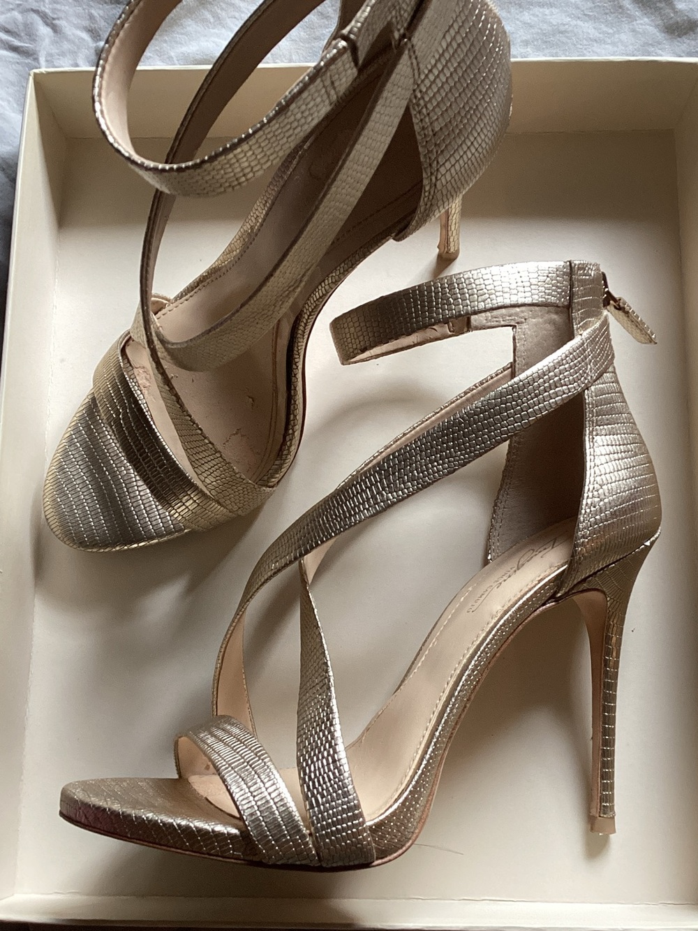 Vince Camuto Metallic Gold Textured Strappy Stiletto Sandals